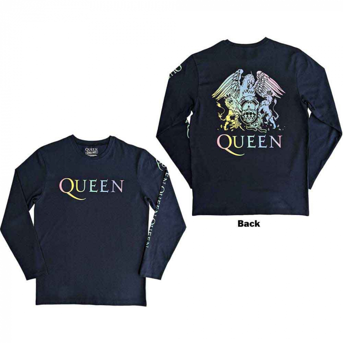 Queen Unisex Long Sleeve T-Shirt: Rainbow Crest (Back & Sleeve Print) [1]