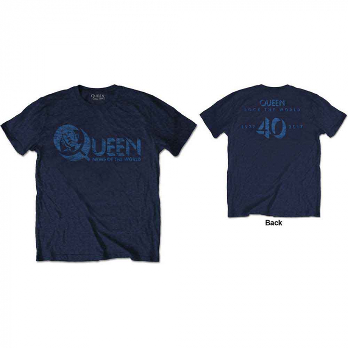 Queen Unisex T-Shirt: News of the World 40th Vintage Logo (Back Print) [1]