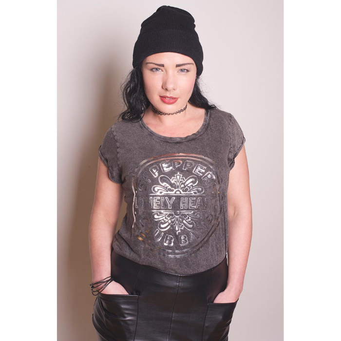 The Beatles Ladies T-Shirt: Sgt Pepper Drum Acid Wash (Wash Collection) [1]