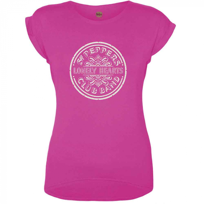 The Beatles Ladies T-Shirt: Sgt Pepper Drum White Caviar (Embellished) [1]