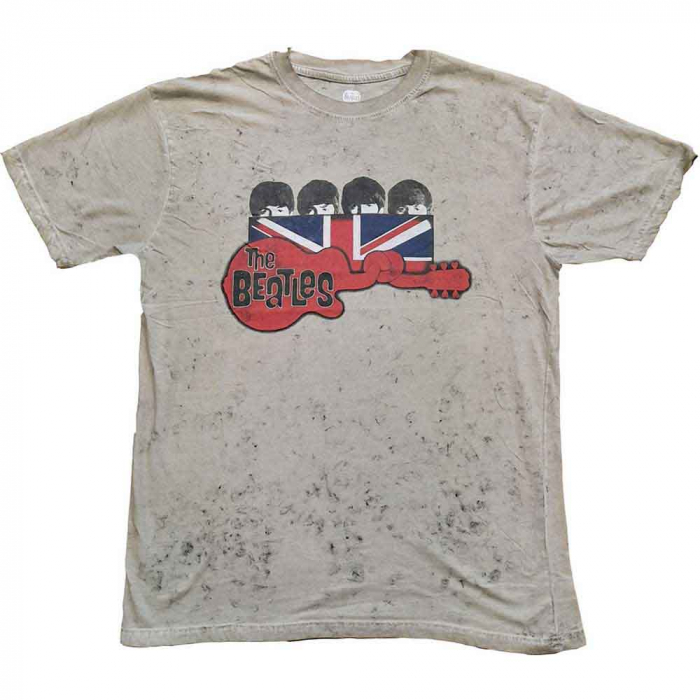 The Beatles Unisex T-Shirt: Guitar & Flag Snow Wash (Wash Collection) [1]