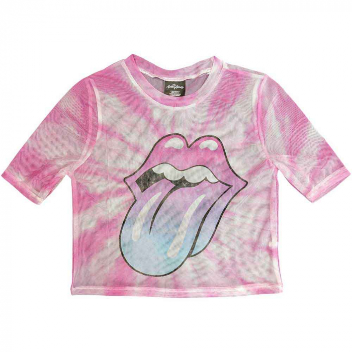 The Rolling Stones Ladies Crop Top: Pink Gradient Tongue (Mesh) [1]