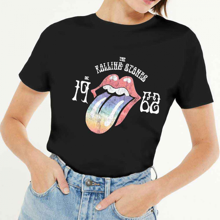 The Rolling Stones Ladies Hi-Build T-Shirt: Sixty Rainbow Tongue '62 [1]