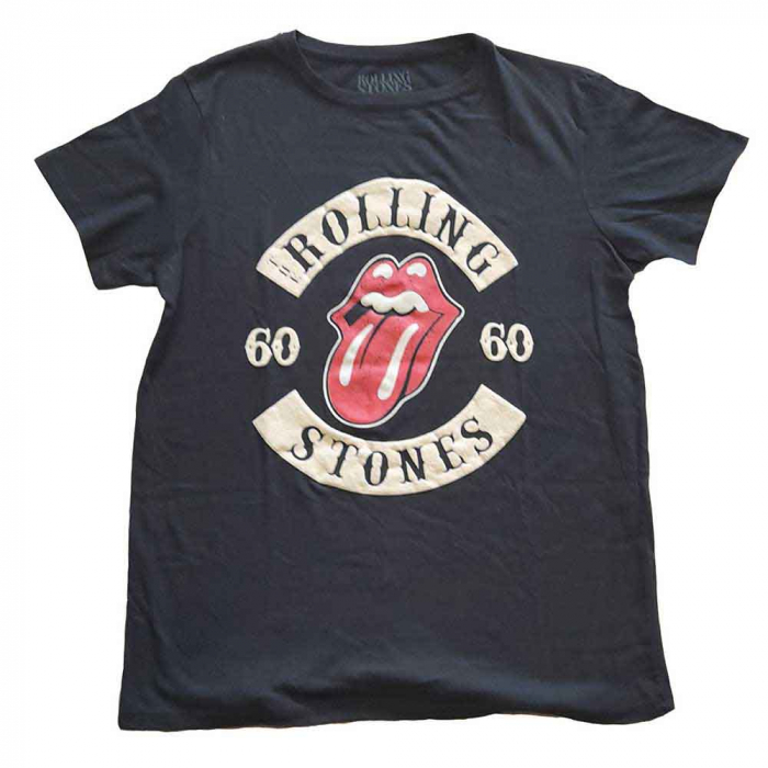 The Rolling Stones Ladies T-Shirt: Sixty Biker Tongue (Suede Flock) [1]