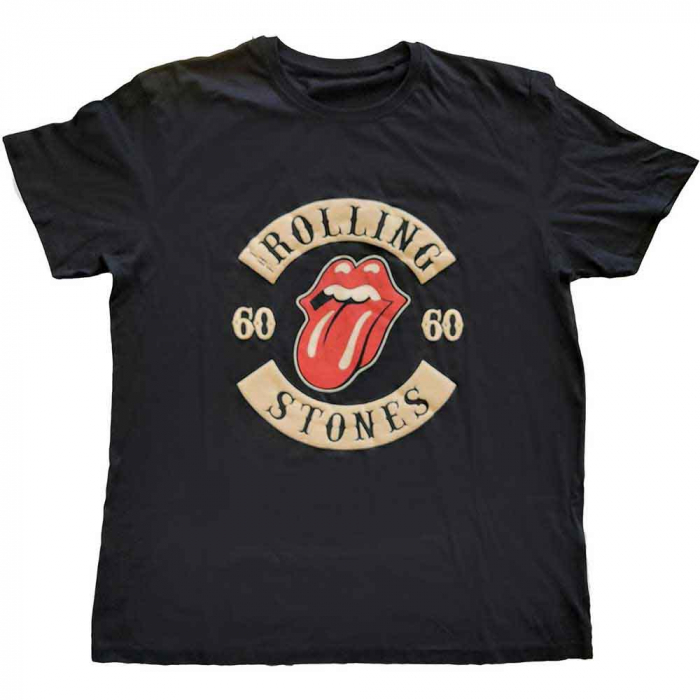 The Rolling Stones Unisex T-Shirt: Sixty Biker Tongue (Suede Flock) [1]