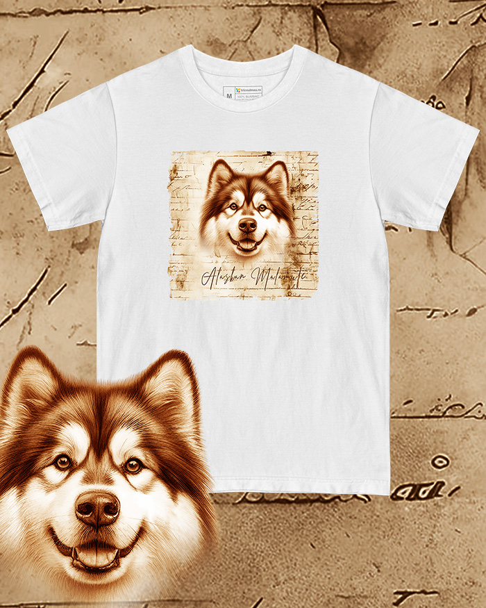 Tricou alb damă. Tricou alb bărbați. Tricou personalizat. Tricou bumbac 100%.  Alaskan Malamute [1]
