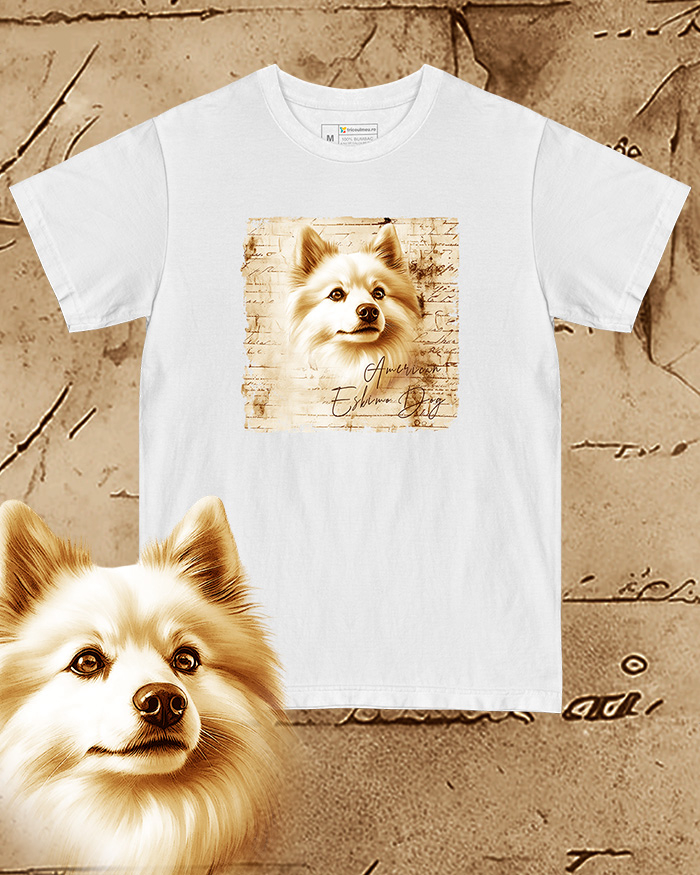 Tricou alb damă. Tricou alb bărbați. Tricou personalizat. Tricou bumbac 100%.  American Eskimo Dog [1]