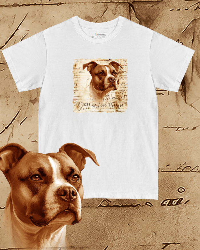 Tricou alb damă. Tricou alb bărbați. Tricou personalizat. Tricou bumbac 100%.  American Staffordshire Terrier [1]