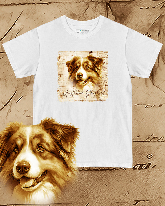 Tricou alb damă. Tricou alb bărbați. Tricou personalizat. Tricou bumbac 100%.  Australian Shepherd [1]