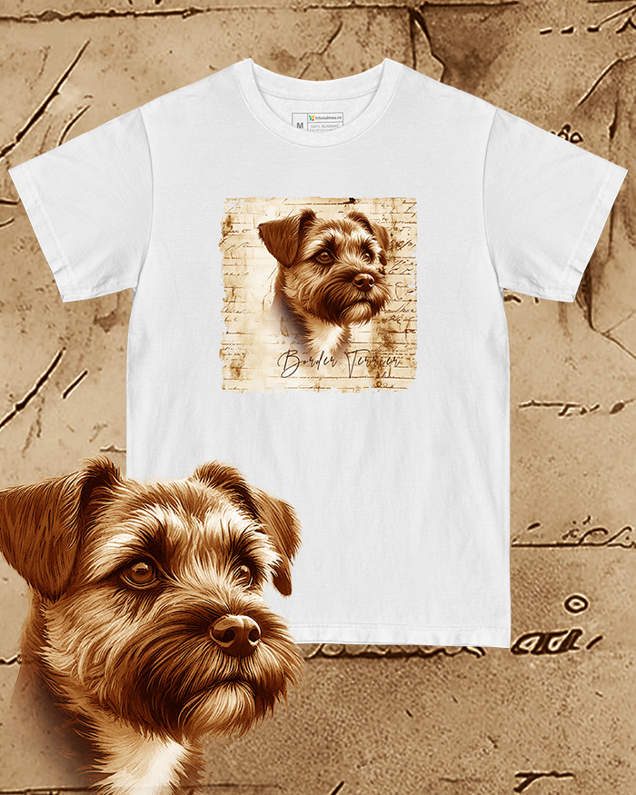 Tricou alb damă. Tricou alb bărbați. Tricou personalizat. Tricou bumbac 100%.  Border Terrier [1]