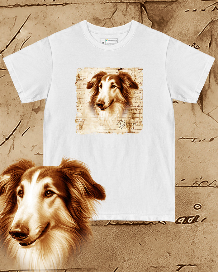 Tricou alb damă. Tricou alb bărbați. Tricou personalizat. Tricou bumbac 100%.  Borzoi [1]