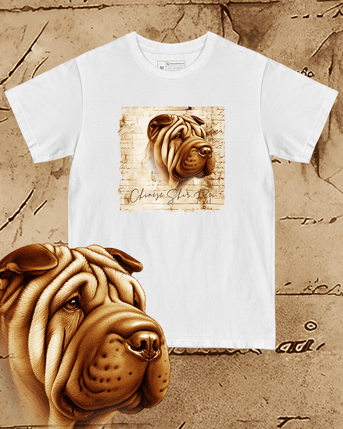 Tricou alb damă. Tricou alb bărbați. Tricou personalizat. Tricou bumbac 100%.  Chinese Shar-Pei [1]