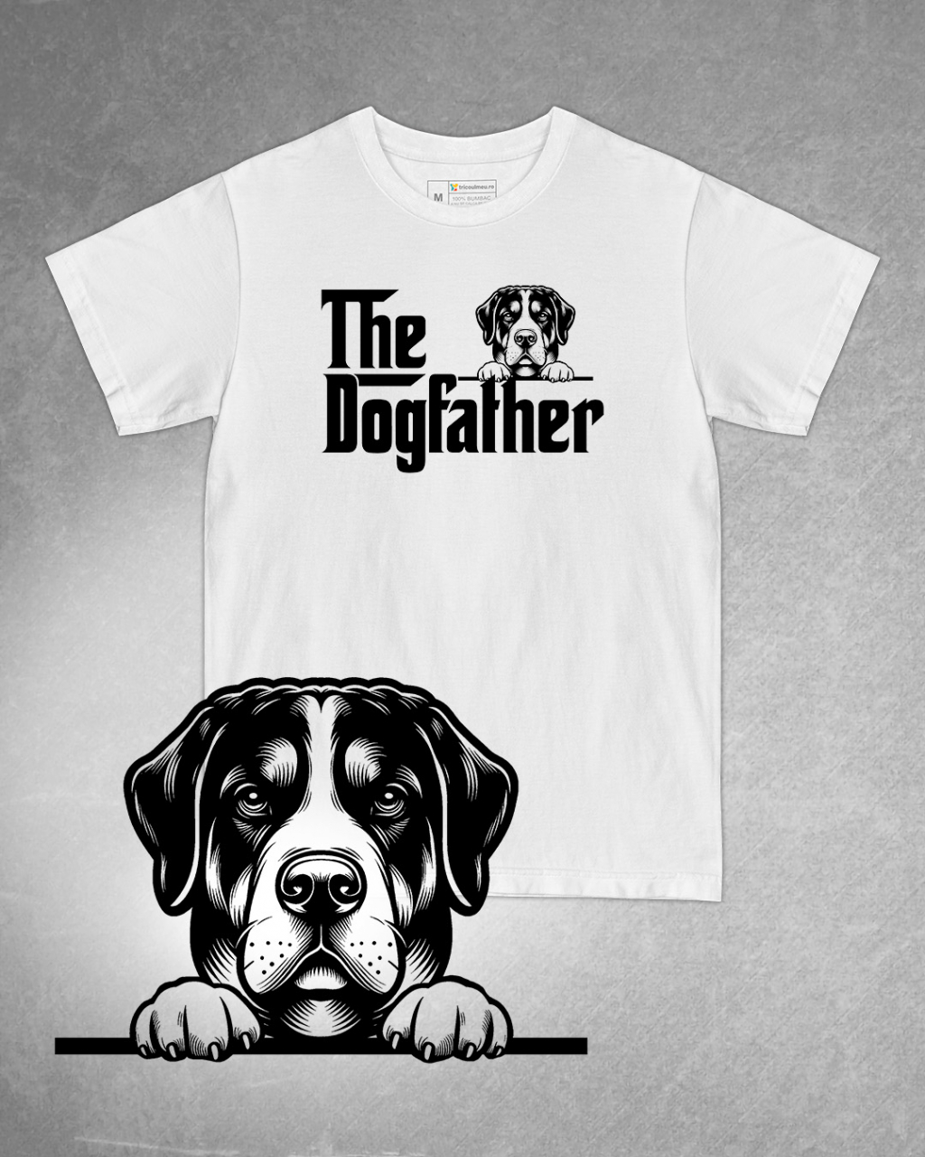 Tricou alb bărbat. Tricou personalizat. Tricou bumbac 100%.Tricou  Ciobănesc de Cireadă Elvețian / Greater Swiss Mountain Dog [1]