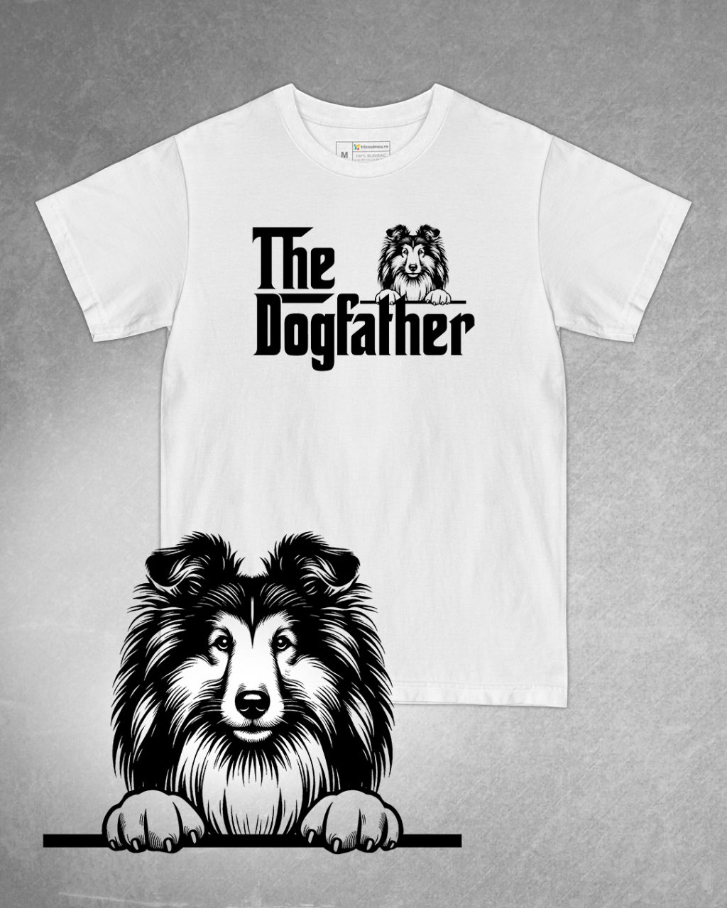 Tricou alb bărbat. Tricou personalizat. Tricou bumbac 100%.Tricou  Ciobănesc de Shetland / Shetland Sheepdog [1]