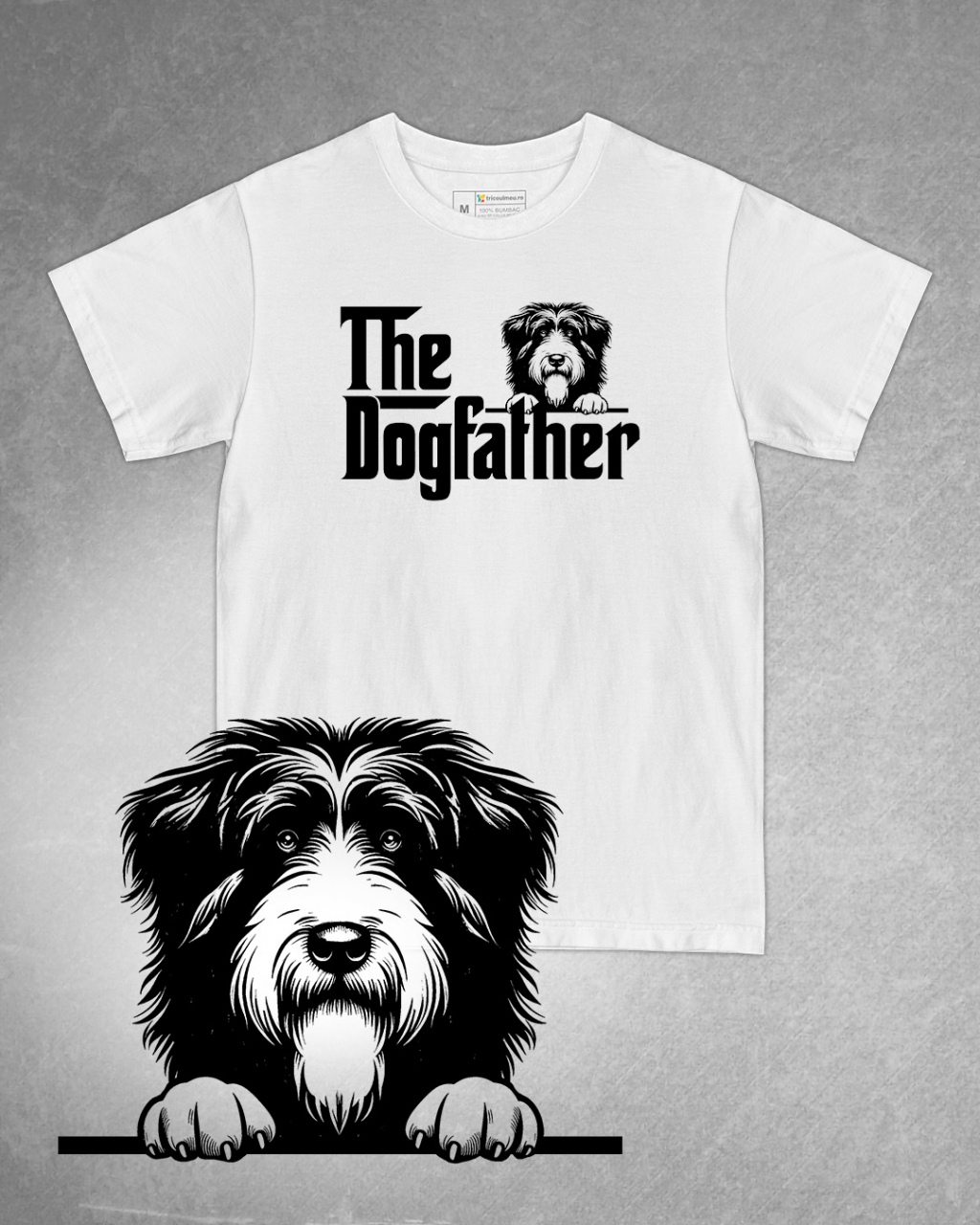 Tricou alb bărbat. Tricou personalizat. Tricou bumbac 100%.Tricou  Ciobănesc Polonez Lowland / Polish Lowland Sheepdog [1]