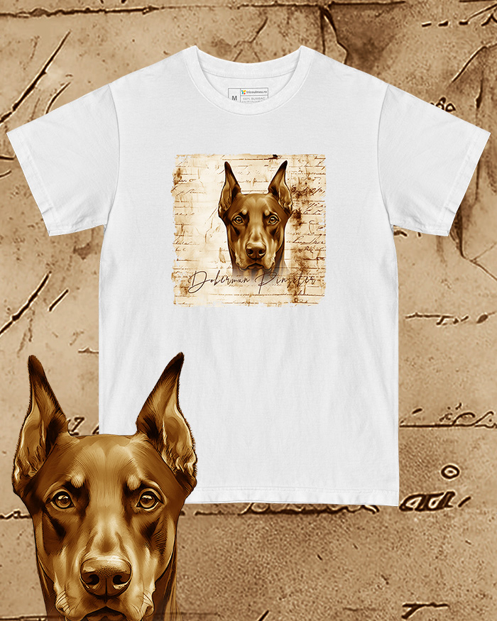 Tricou alb damă. Tricou alb bărbați. Tricou personalizat. Tricou bumbac 100%.  Doberman Pinscher [1]