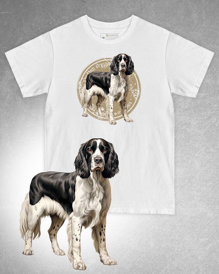 Tricou alb damă. Tricou alb bărbați. Tricou personalizat. Tricou bumbac 100%. Tricou English Springer Spaniel [1]