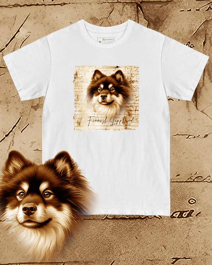 Tricou alb damă. Tricou alb bărbați. Tricou personalizat. Tricou bumbac 100%.  Finnish Lapphund [1]