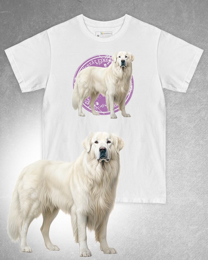 Tricou alb damă. Tricou alb bărbați. Tricou personalizat. Tricou bumbac 100%. Tricou Ciobănesc de Pirinei / Great Pyrenees [1]