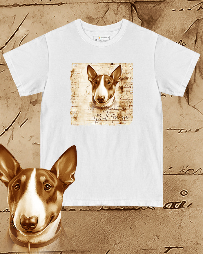 Tricou alb damă. Tricou alb bărbați. Tricou personalizat. Tricou bumbac 100%.  Miniature Bull Terrier [1]