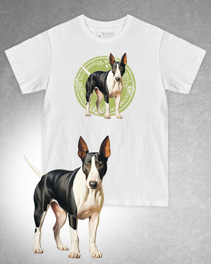 Tricou alb damă. Tricou alb bărbați. Tricou personalizat. Tricou bumbac 100%. Tricou Miniature Bull Terrier [1]