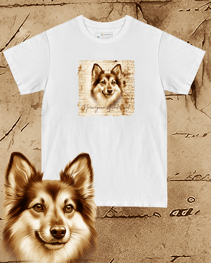 Tricou alb damă. Tricou alb bărbați. Tricou personalizat. Tricou bumbac 100%.  Norwegian Lundehund [1]
