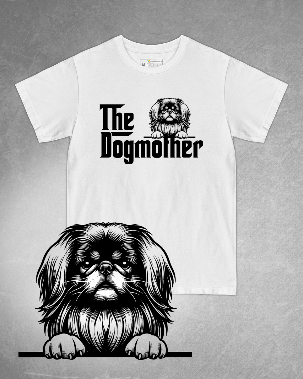 Tricou alb damă. Tricou personalizat. Tricou bumbac 100%.Tricou Pechinez cu Părul Lung / Pekingese Long Haired [1]