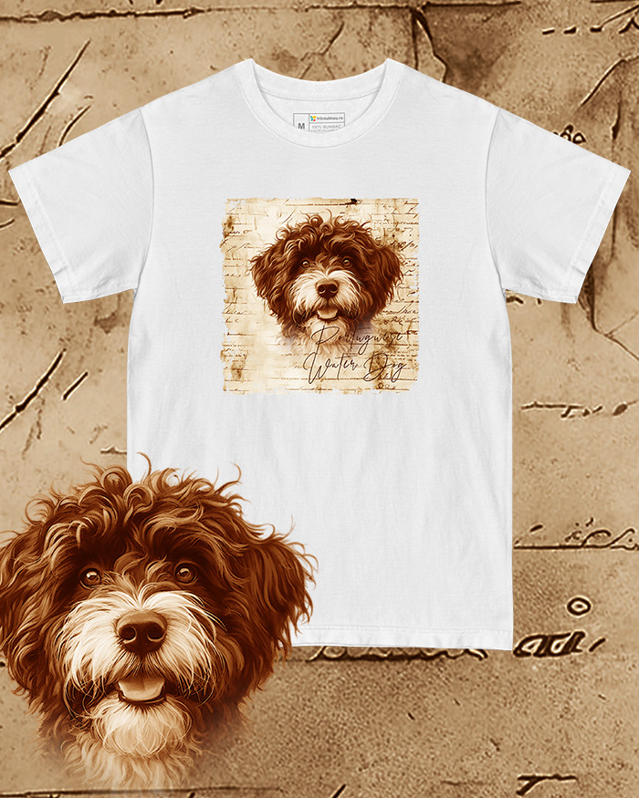 Tricou alb damă. Tricou alb bărbați. Tricou personalizat. Tricou bumbac 100%.  Portuguese Water Dog [1]