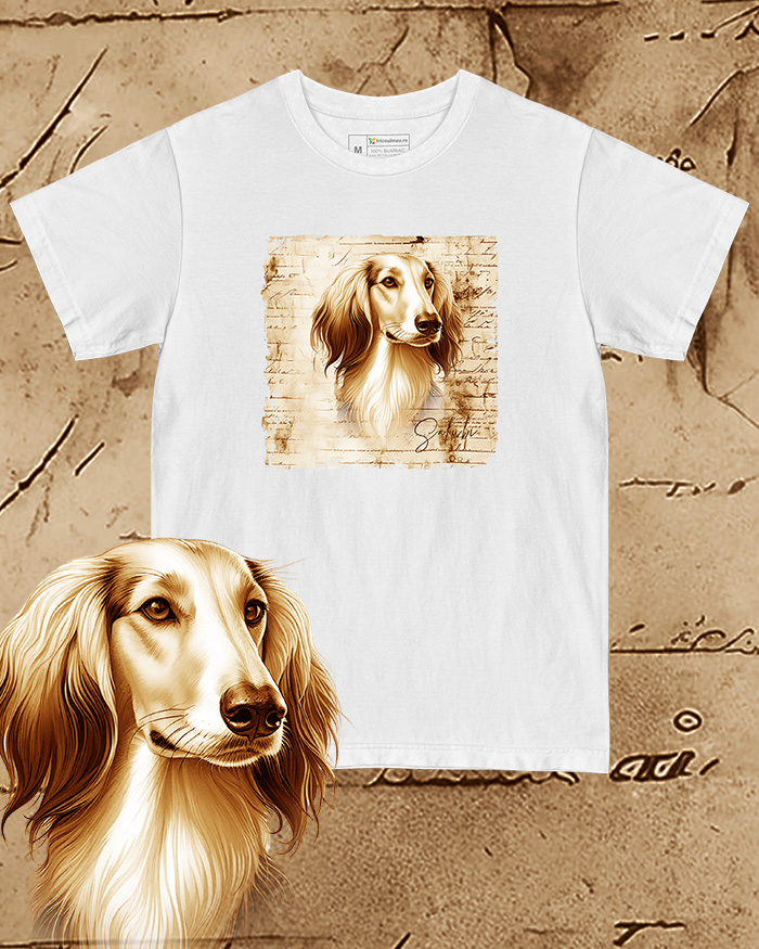 Tricou alb damă. Tricou alb bărbați. Tricou personalizat. Tricou bumbac 100%.  Saluki [1]