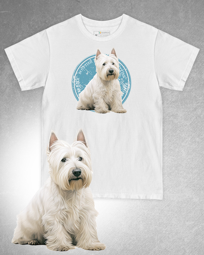 Tricou alb damă. Tricou alb bărbați. Tricou personalizat. Tricou bumbac 100%. Tricou Scottish Terrier [1]