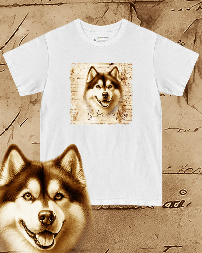 Tricou alb damă. Tricou alb bărbați. Tricou personalizat. Tricou bumbac 100%.  Siberian Husky [1]