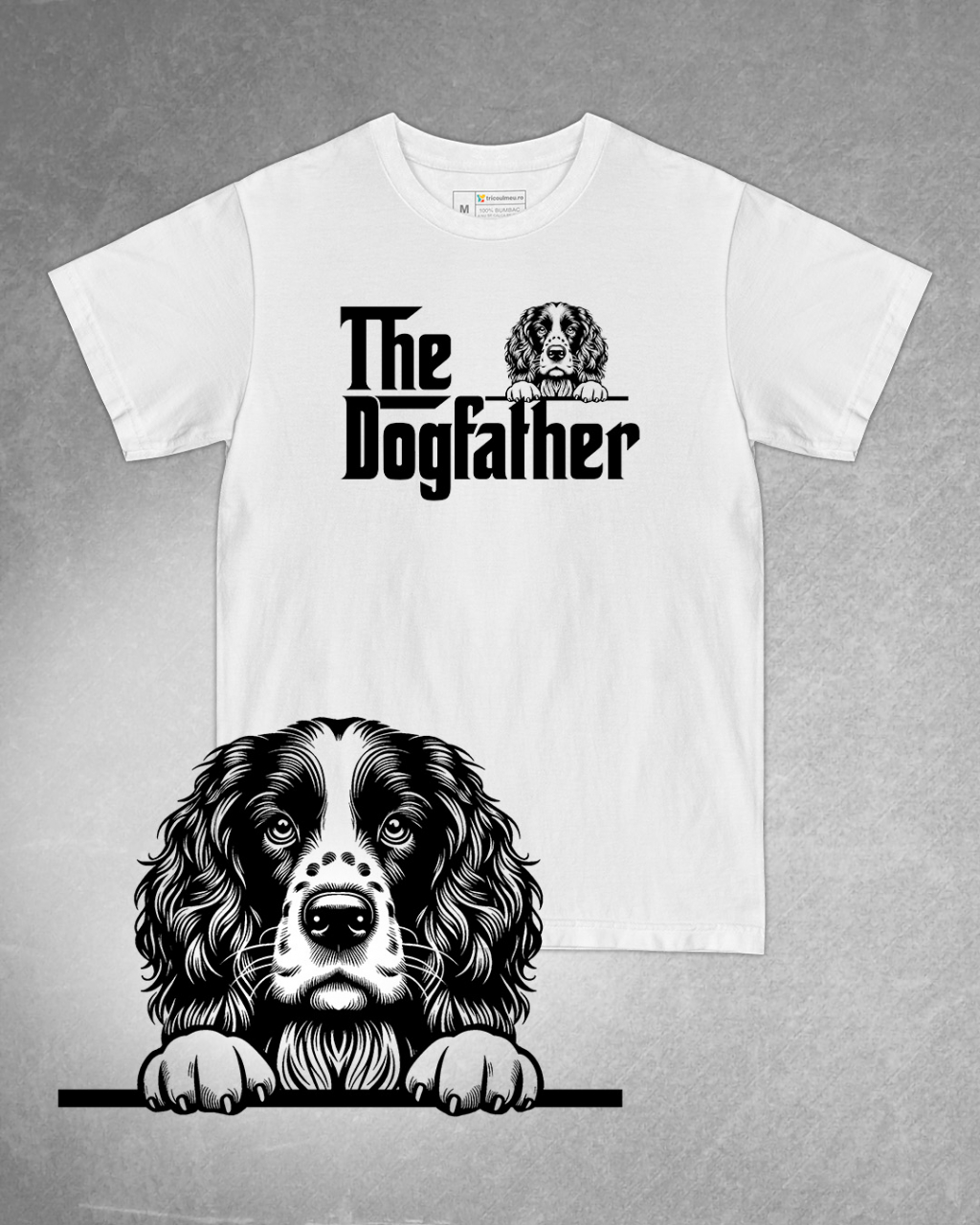Tricou alb bărbat. Tricou personalizat. Tricou bumbac 100%.Tricou Springer Spaniel Englez / English Springer Spaniel [1]