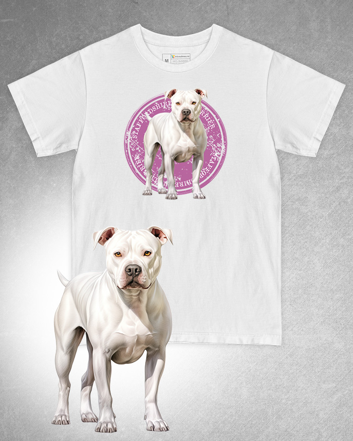 Tricou alb damă. Tricou alb bărbați. Tricou personalizat. Tricou bumbac 100%. Tricou Staffordshire Bull Terrier [1]