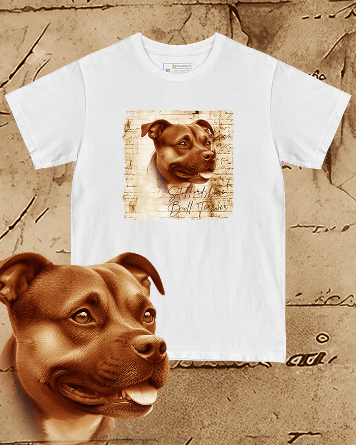 Tricou alb damă. Tricou alb bărbați. Tricou personalizat. Tricou bumbac 100%.  Staffordshire Bull Terrier [1]