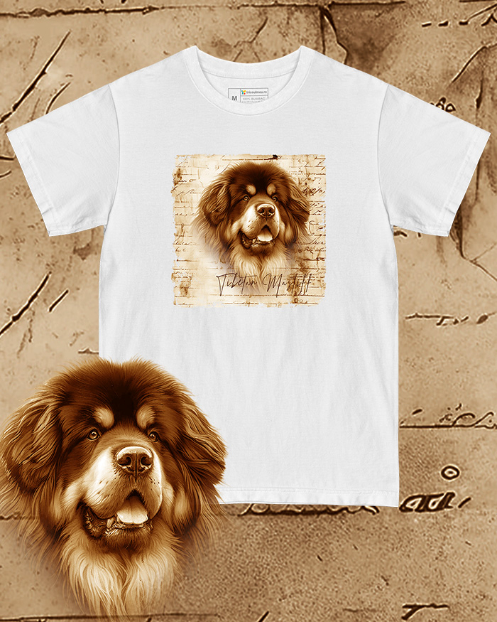 Tricou alb damă. Tricou alb bărbați. Tricou personalizat. Tricou bumbac 100%.  Tibetan Mastiff [1]
