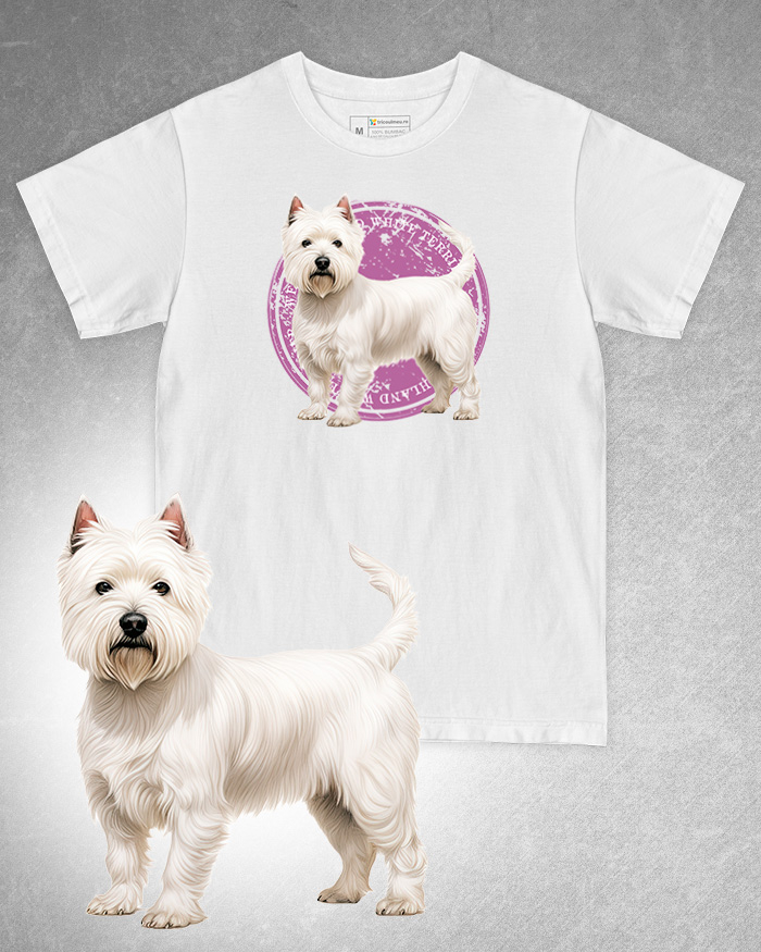Tricou alb damă. Tricou alb bărbați. Tricou personalizat. Tricou bumbac 100%. Tricou West Highland White Terrier [1]