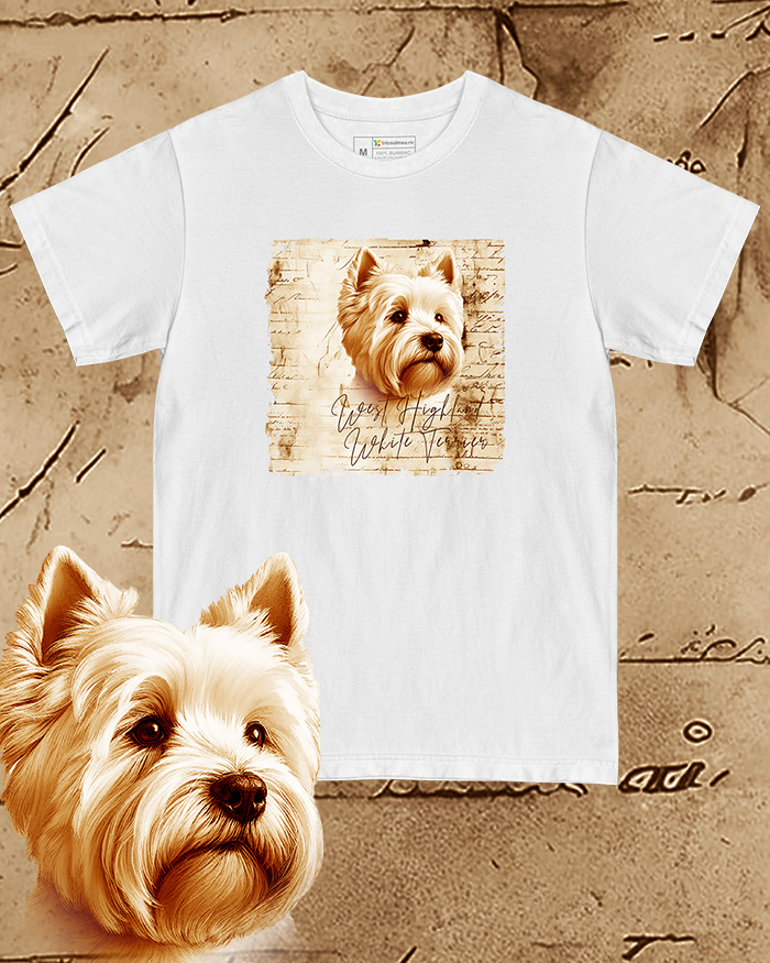 Tricou alb damă. Tricou alb bărbați. Tricou personalizat. Tricou bumbac 100%.  West Highland White Terrier [1]