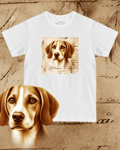 TRICOURI CÂINI "VINTAGE" - Tricou alb damă. Tricou alb bărbați. Tricou personalizat. Tricou bumbac 100%.  American Foxhound
