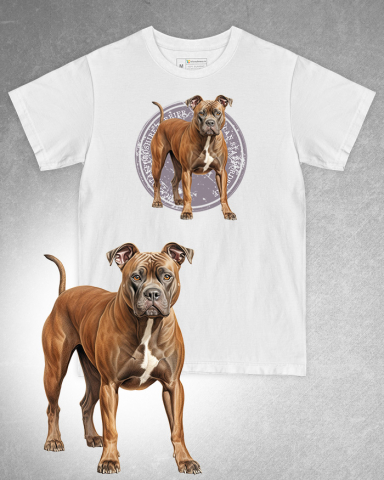 TRICOURI CÂINI - Tricou alb damă. Tricou alb bărbați. Tricou personalizat. Tricou bumbac 100%. Tricou American Staffordshire Terrier