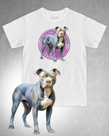 TRICOURI CÂINI - Tricou alb damă. Tricou alb bărbați. Tricou personalizat. Tricou bumbac 100%. Tricou American Staffordshire Terrier