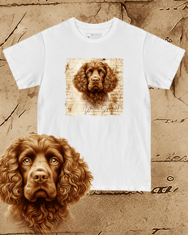 TRICOURI CÂINI "VINTAGE" - Tricou alb damă. Tricou alb bărbați. Tricou personalizat. Tricou bumbac 100%.  American Water Spaniel