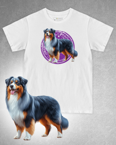 TRICOURI CÂINI - Tricou alb damă. Tricou alb bărbați. Tricou personalizat. Tricou bumbac 100%. Tricou Australian Shepherd