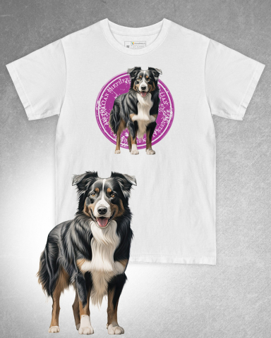 TRICOURI CÂINI - Tricou alb damă. Tricou alb bărbați. Tricou personalizat. Tricou bumbac 100%. Tricou Australian Shepherd