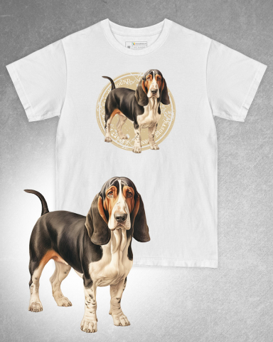 TRICOURI CÂINI - Tricou alb damă. Tricou alb bărbați. Tricou personalizat. Tricou bumbac 100%. Tricou Basset Hound