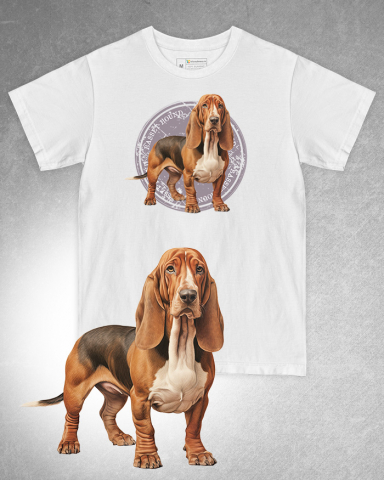 TRICOURI CÂINI - Tricou alb damă. Tricou alb bărbați. Tricou personalizat. Tricou bumbac 100%. Tricou Basset Hound