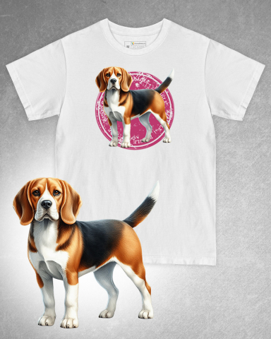 TRICOURI CÂINI - Tricou alb damă. Tricou alb bărbați. Tricou personalizat. Tricou bumbac 100%. Tricou Beagle