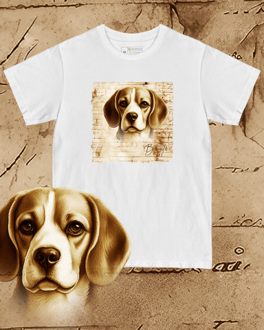 TRICOURI CÂINI "VINTAGE" - Tricou alb damă. Tricou alb bărbați. Tricou personalizat. Tricou bumbac 100%.  Beagle