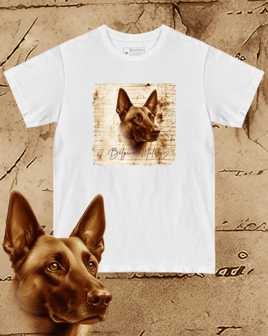TRICOURI CÂINI "VINTAGE" - Tricou alb damă. Tricou alb bărbați. Tricou personalizat. Tricou bumbac 100%.  Belgian Malinois