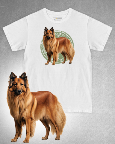 TRICOURI CÂINI - Tricou alb damă. Tricou alb bărbați. Tricou personalizat. Tricou bumbac 100%. Tricou Belgian Tervuren Shepherd