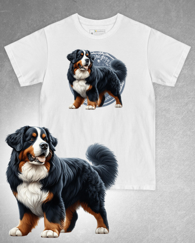 TRICOURI CÂINI - Tricou alb damă. Tricou alb bărbați. Tricou personalizat. Tricou bumbac 100%. Tricou Bernese Mountain